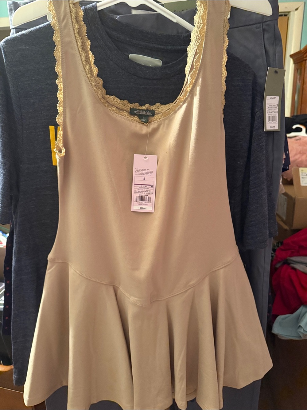 wild fable Beige Lace-Trim skater Tank Dress w/ shorts